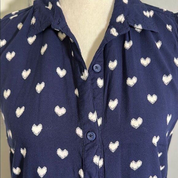 Beach Lunch Lounge Navy and White drop waist Sleeveless Dress with Heart Pattern - Picture 2 of 5